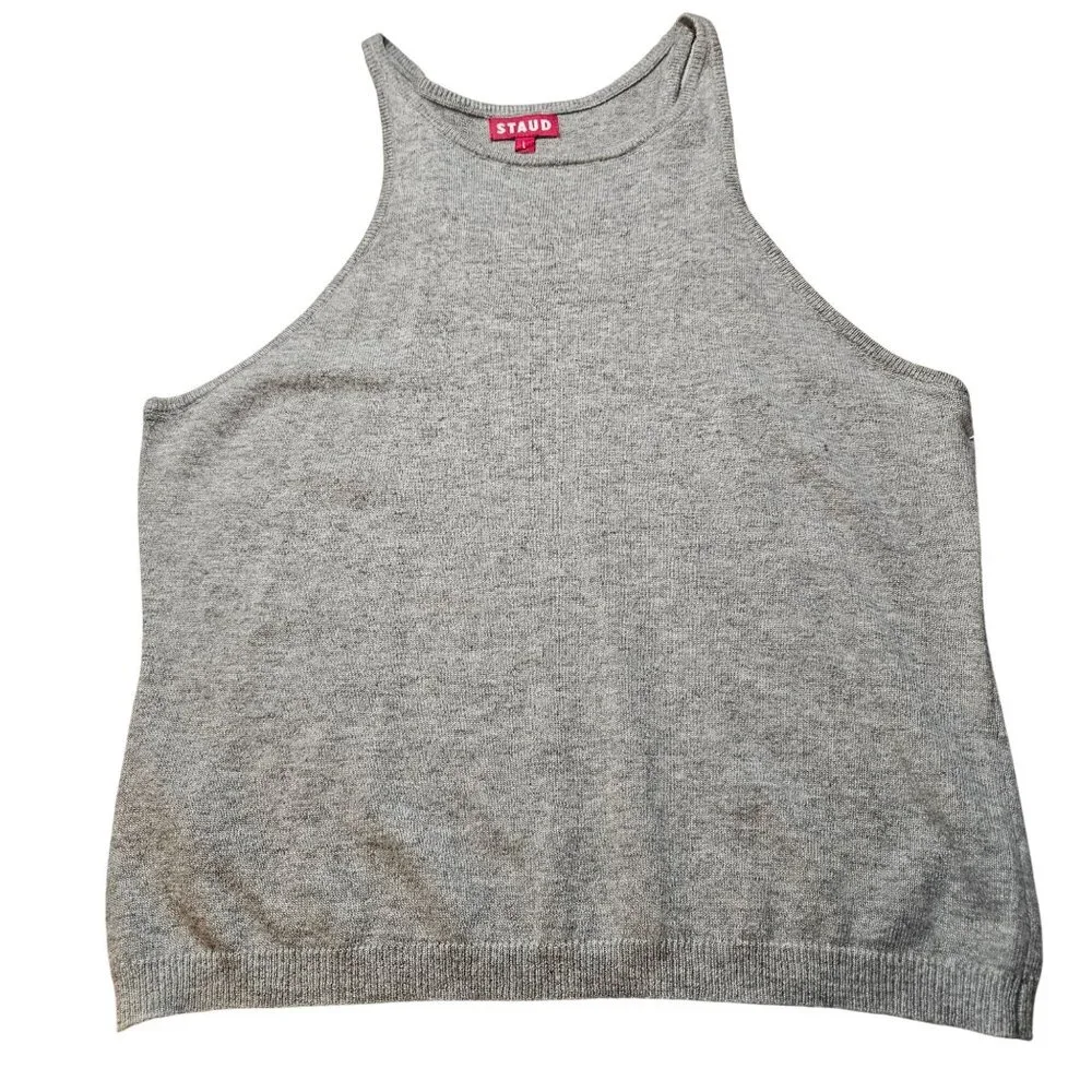 NWT STAUD Grey Ribbed Knit Tank Top Women’s L Minimalist Streetwear Quiet Luxury - Picture 2 of 11